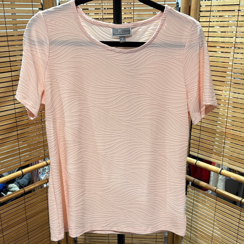 JM Collection Light Pink Textured Short Sleeve Top